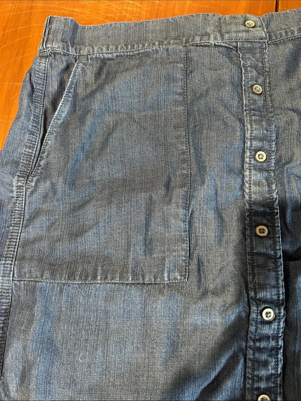 LOFT Blue Denim Button-Front Skirt